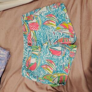Lilly Pulitzer Pink and Blue Sailboat Print High Waist Shorts